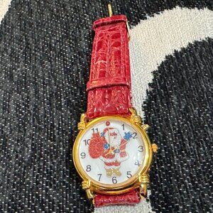 Santa Claus Gold Tone Analog Wrist Watch, Vintage Circa 1990s
